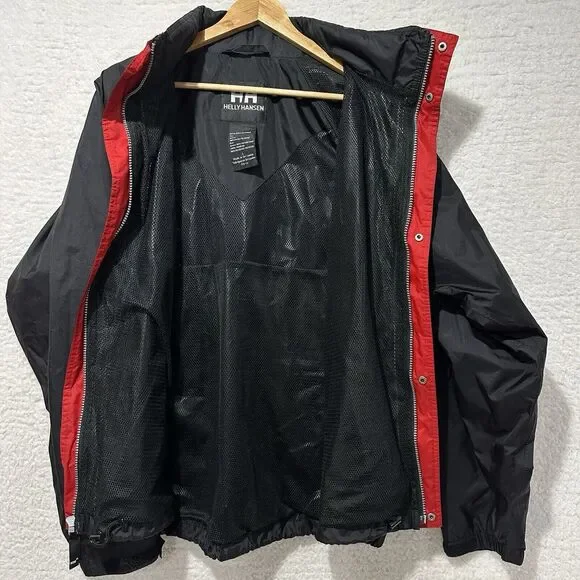 Helly Hansen Black & Red Detailing Collar Full Zip Hooded Windbreaker Jacket L